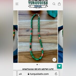 Kingman Turquoise Navajo Bead Necklace with Pink Conch Beads & Sterling Silver